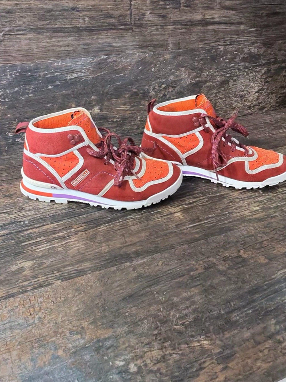 Merrell Women's Orange and Burgundy Lace-Up Combat Moto Boots